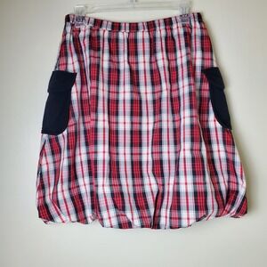 Nuvula Red Black Plaid Bubble Skirt Pockets Medium Dark Academia Schoolgirl Goth
